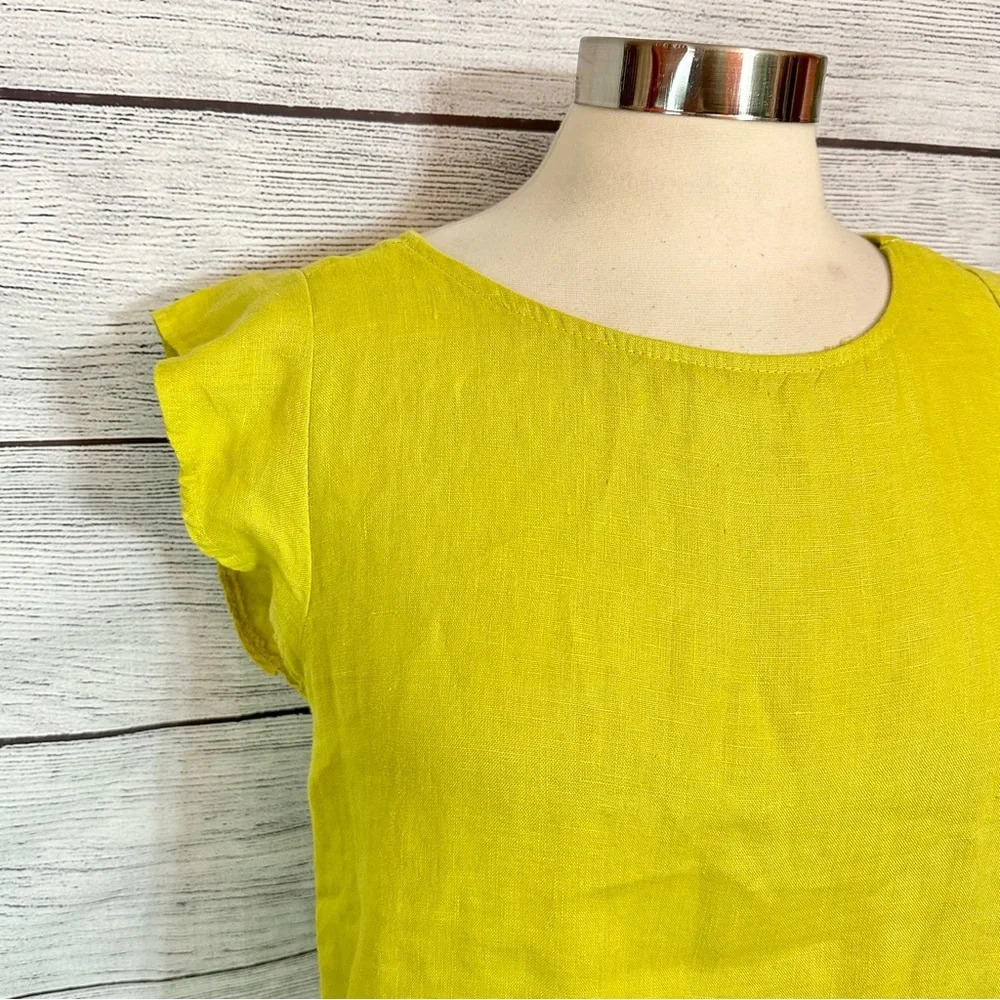 TERZO MILLENNIO Yellow 100% Linen Top MADE IN ITALY Eyelet Trim Tank Top Size S - Picture 2 of 7